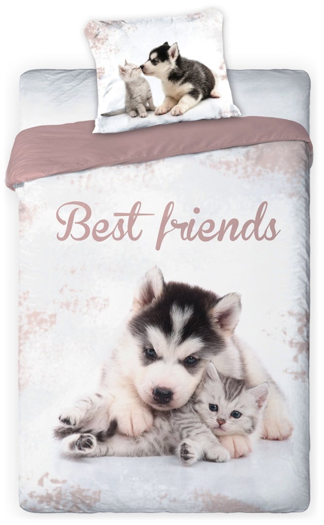 Youth Bedding 02 BEST FRIENDS DOG AND CAT Set 140x200cm Pillow 70x90cm