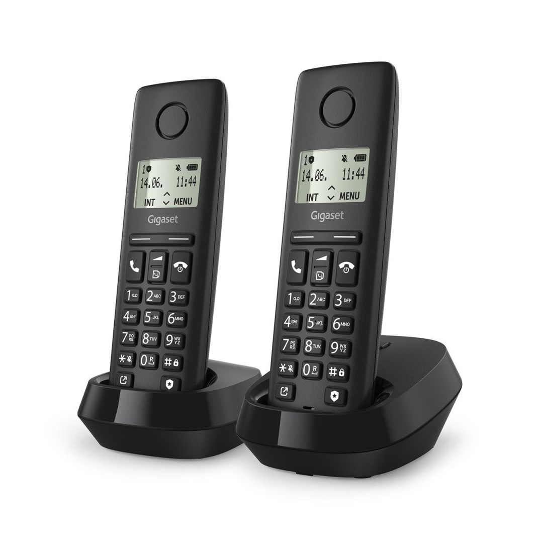 Gigaset PURE 100 Duo Analog/DECT Telephone Caller ID Black