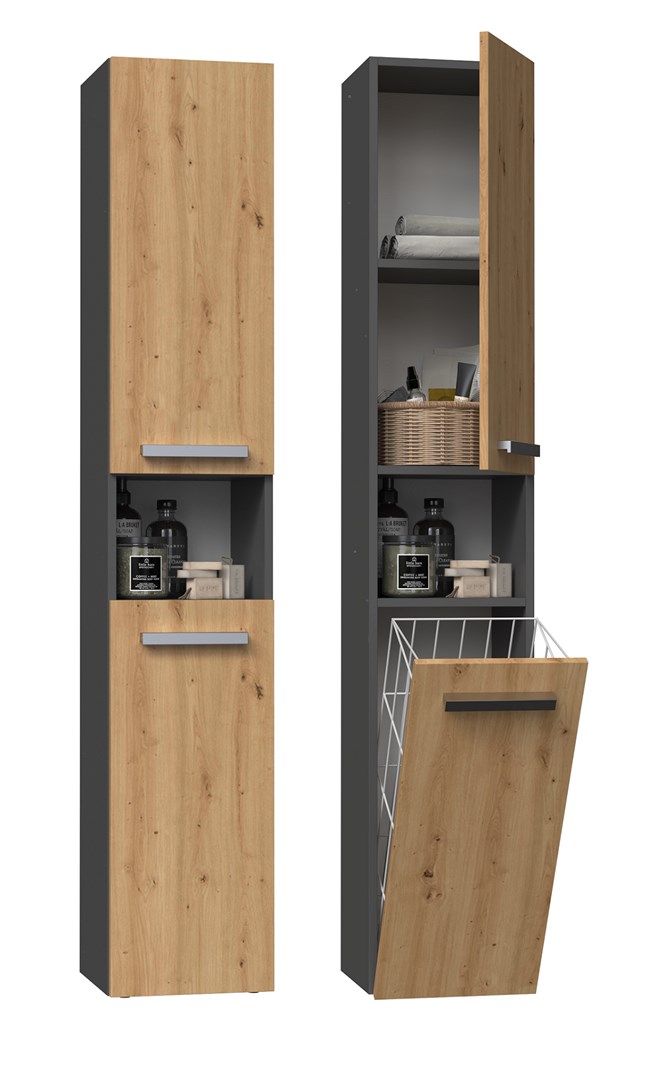 Topeshop NEL III ANT/ART Bathroom Storage Cabinet Graphite Oak