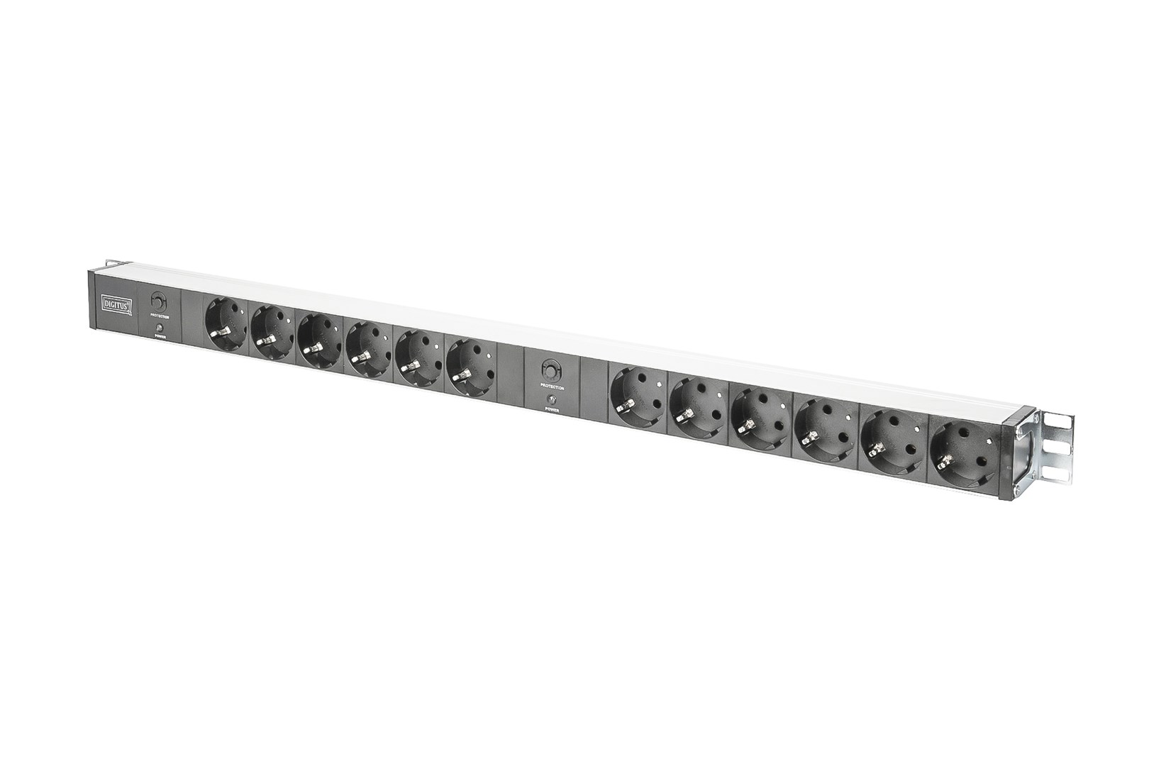 aluminum outlet strip with overload protection, 12 safety outlets, 2 x 2 m supply safety plug