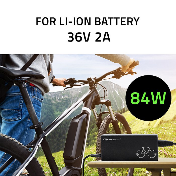 Qoltec 50761 Charger For E-Bike Batteries 36V 42V 2A 5.5 2.5