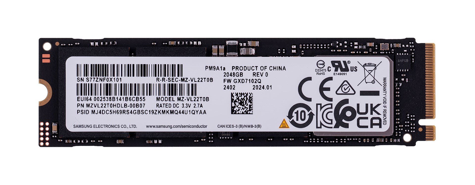 SSD Samsung PM9A1a 2TB Nvme PCIe 4.0 M.2 (22x80) MZVL22T0HDLB-00B07