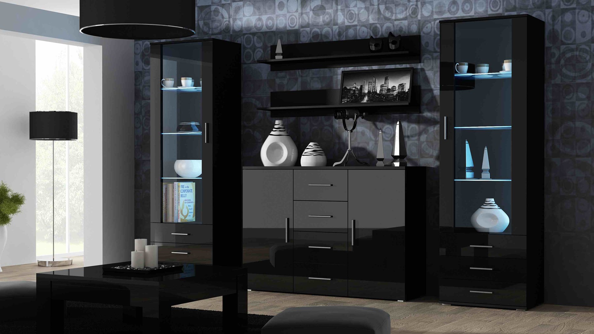 Cama Display Cabinet SOHO S1 Black/Black Gloss