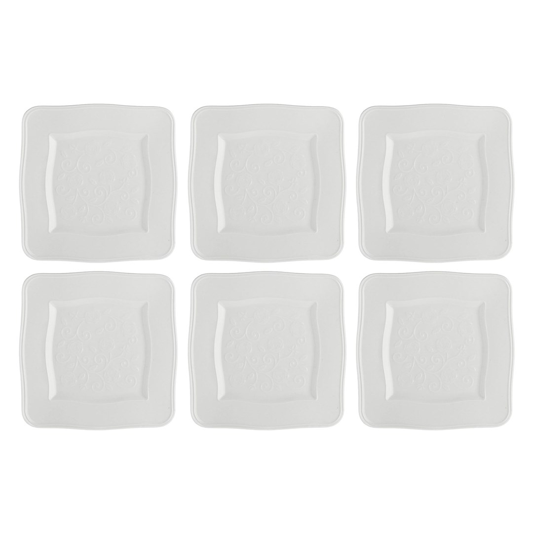 Set Of 6 Florentina Square Plates - White 20 Cm