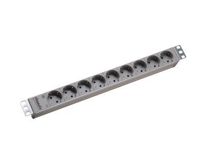 BACHMANN 19"-Steckdosenleiste ALU 1HE, 9-Fach 35, Grau, 2,0m, Ohne Switch