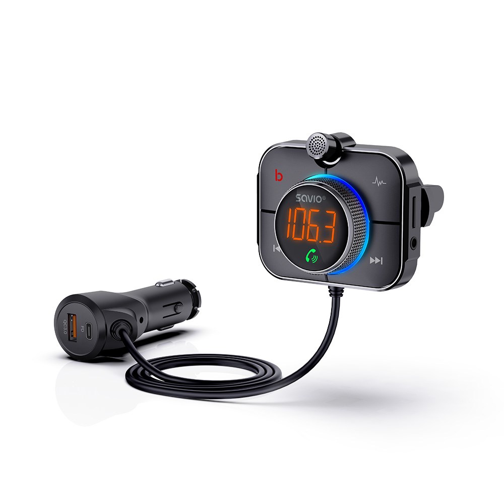 Savio TR-14 Transmiter FM Z Bluetooth I łAdowarką PD 87.6 - 107.9 MHz Bluetooth/USB Black