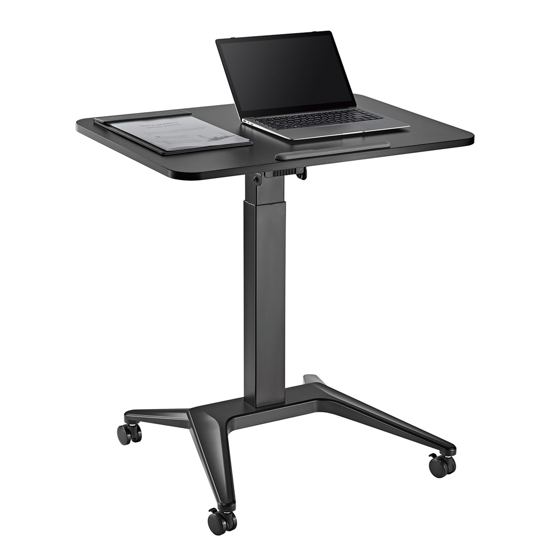 Maclean MC-453 B Mobile Laptop Desk With Pneumatic Height Adjustment Laptop Table With Wheels 80 X 52 Cm Max. 8 Kg Height Adjustable Max. 109 Cm (Black)