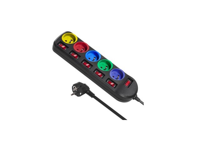 Maclean MCE204M Power Extension 1.5 M 5 AC Outlet(S) Indoor Black Multicolour