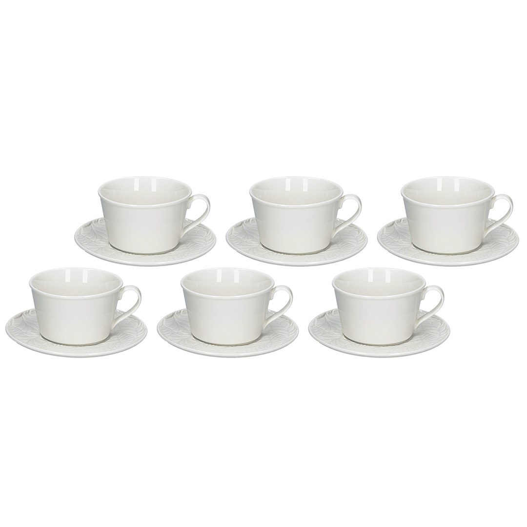 Set Of 6 Bosco Tea Cups With Saucer - White 180 Ml