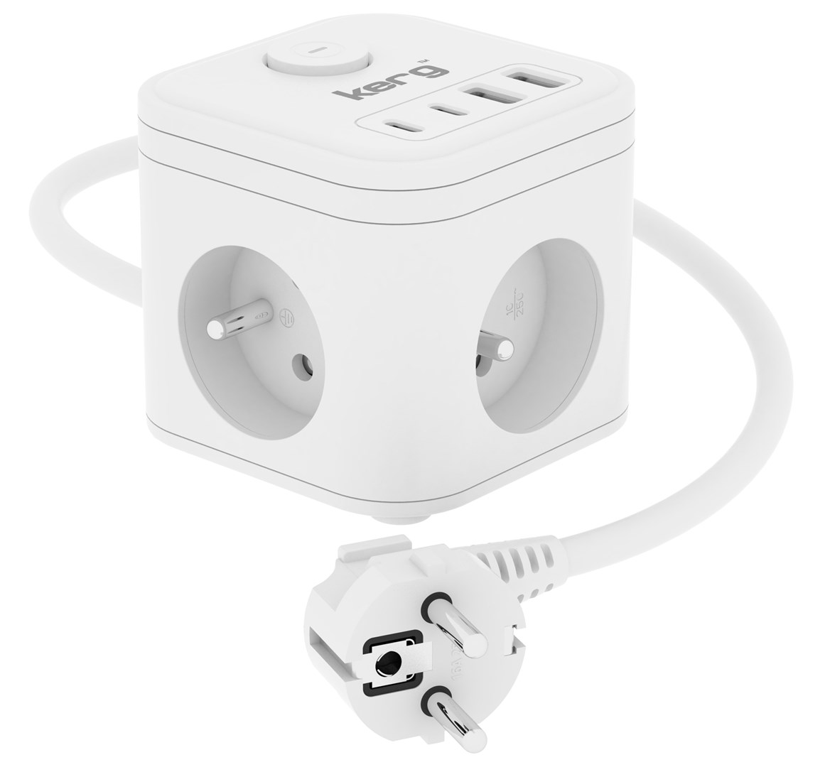KERG SMART – 3-SOCKET POWER STRIP USB-A USB-C CHARGER 1.5M 3×1.5MM2 H05VV-F 16A/250V
