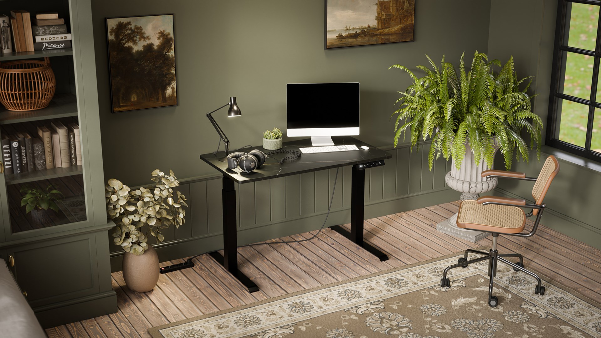 Desk With Electric Height Adjustment MOON 121x67x72-120 Black/San Sebastian