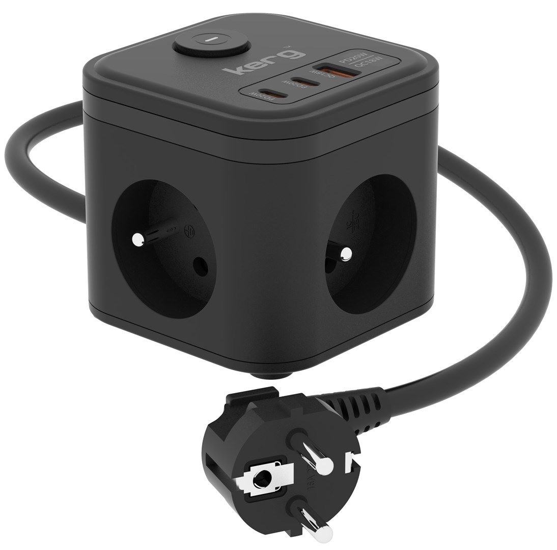 KERG SMART – 3-SOCKET POWER STRIP USB-A USB-C CHARGER 1.5M 3×1.5MM2 H05VV-F 16A/250V
