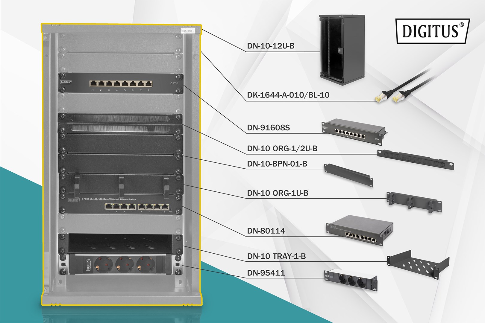 Digitus Network Set - 254 mm (10") - 12U, 312 x 300 mm (W xD)
