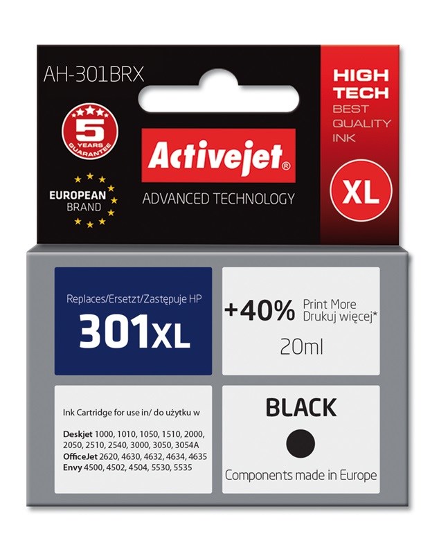 Activejet AH-301BRX ink (replacement for HP 301XL CH563EE; Premium; 20 ml; black)