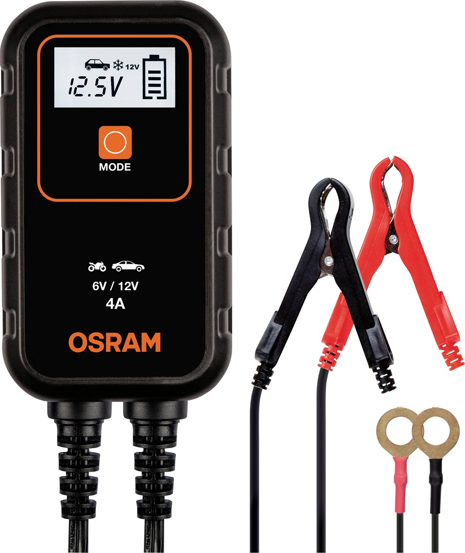 BATTERYcharge 904 Charger Charging Voltage: 6/12 V OSRAM Charging Current: 4A Supply Voltage: 230V Battery Type: AGM/Li-Ion/VRLA