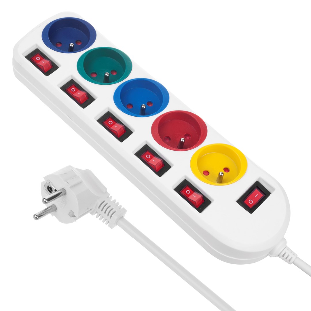 Maclean Power Strip 5 Socket Extension Cable With Switches 250VAC/10A 1.5m MCE204 M/W