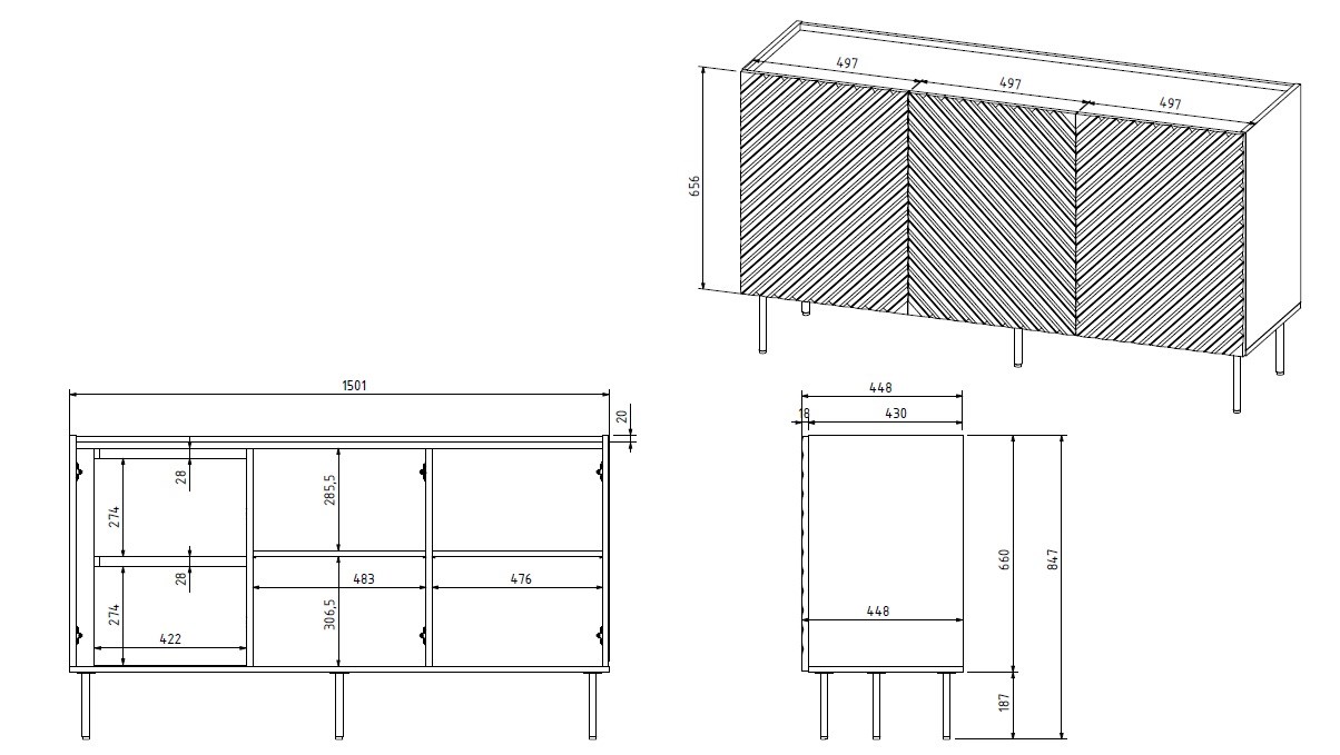 D2SZ ONDA Chest Of Drawers 150x45x85 Black 3