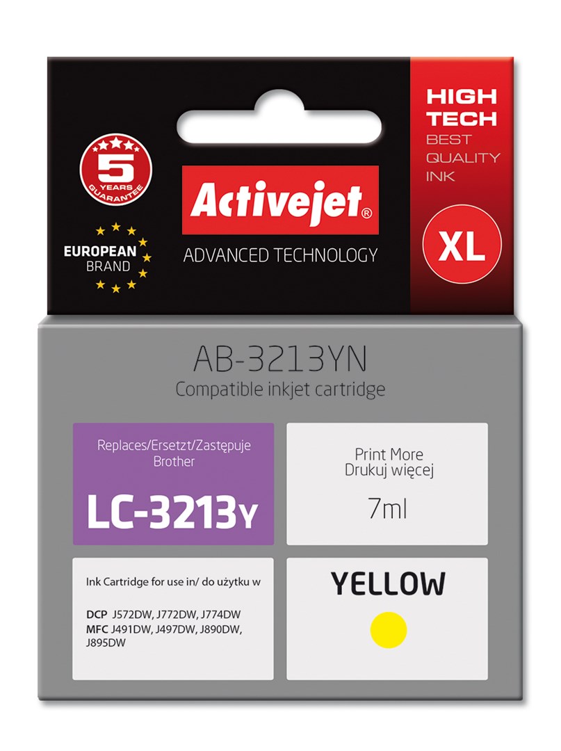 Activejet AB-3213YN printer ink for Brother, Brother LC3213Y replacement; Supreme; 7 ml; yellow