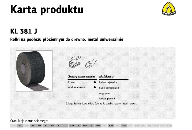 KLINGSPOR PŁÓTNO ROLKA 150mm 40 KL381J (30mb)