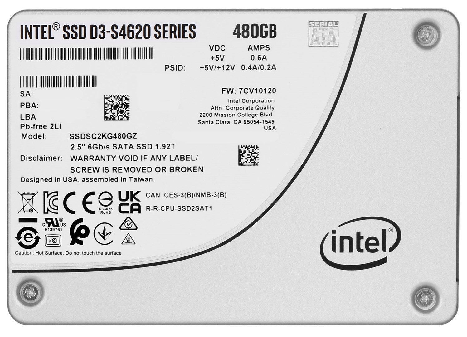 D3 SSDSC2KG480GZ01 internal solid state drive 480 GB 2.5" Serial ATA III TLC 3D NAND