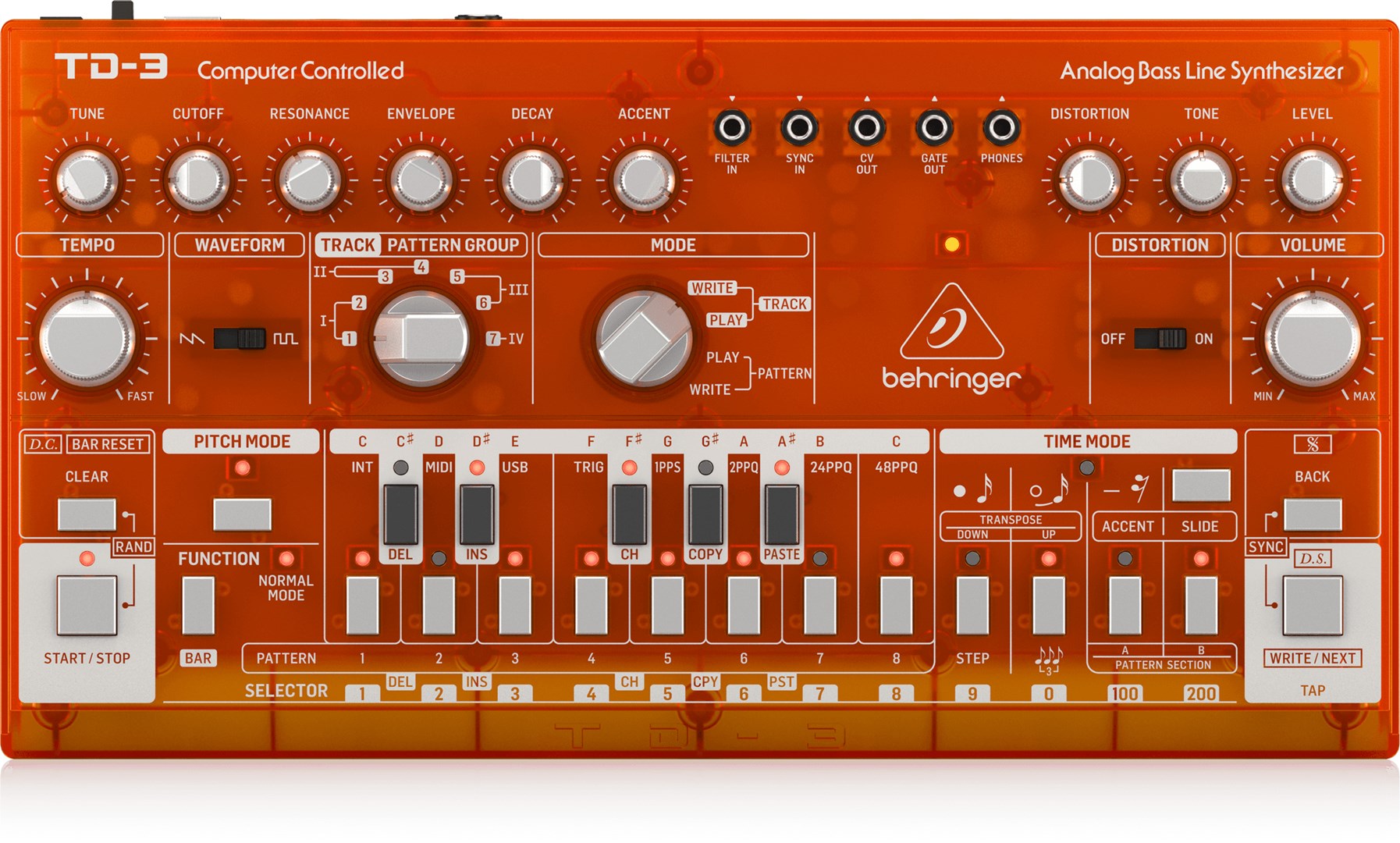 Behringer TD-3-TG Syntezator Linii Basowej PomarańCzowy PrzeźRoczysty
