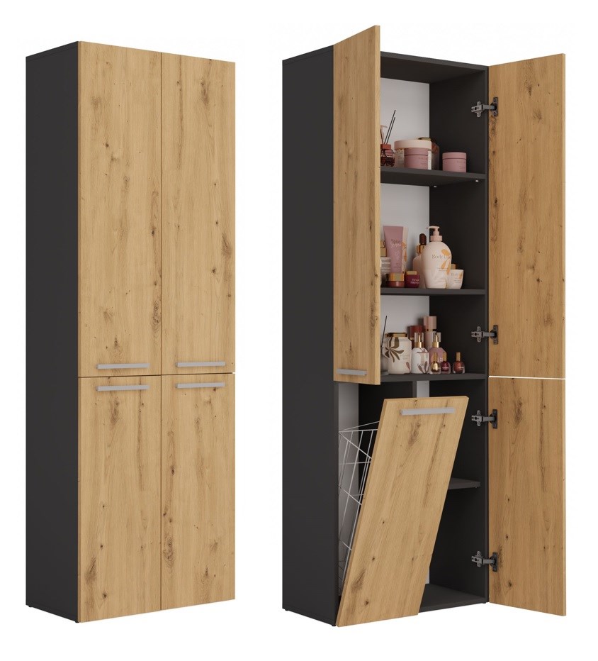 Topeshop NEL 1K DD ANT/ART KP Bathroom Storage Cabinet Graphite Oak