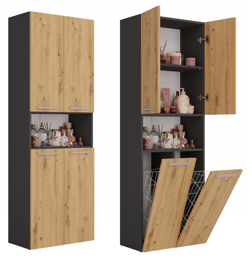Topeshop NEL 2K DK ANT/ART KP Bathroom Storage Cabinet Graphite Oak
