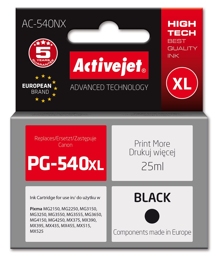 Activejet AC-540NX ink for Canon printer (replacement for Canon PG-540XL) Supreme, 25 ml, black