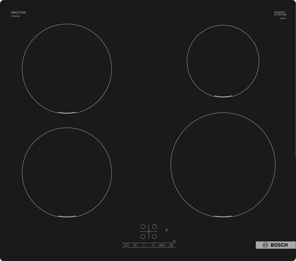 Bosch Serie 4 PUE611BB5D Hob Black Built-In 59.2 Cm Zone Induction Hob 4 Zone(S)