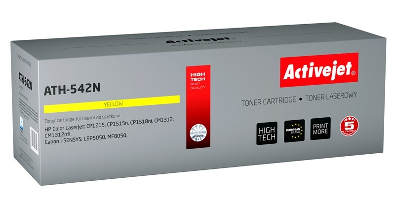 Activejet ATH-542N toner for HP printer; HP 125A CB542A, Canon CRG-716Y replacement; Supreme; 1600 pages; yellow