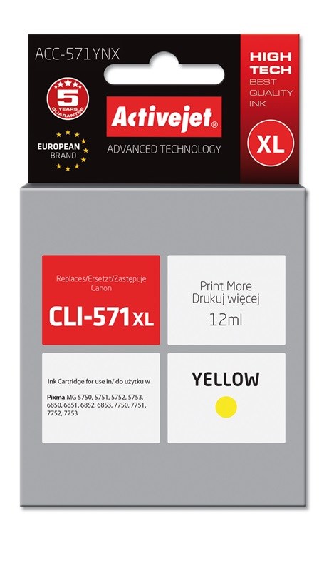 Activejet ACC-571YNX ink (replacement for Canon CLI-571Y XL; Supreme; 12 ml; yellow)
