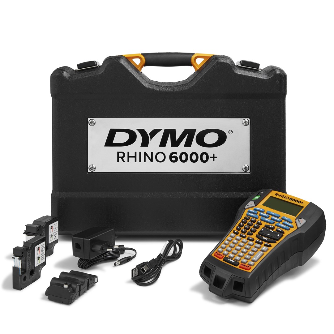 DYMO Rhino 6000+ Industrial Label Maker | Computer Connected Label Maker with Hard Carry Case | Includes 1 Vinyl Tape Cassette1 Flexible Nylon Tape Cassette and Rechargeable Lithium Ion Battery