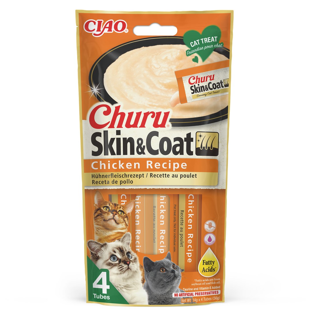 INABA Churu Skin Coat Chicken Recipe - Cat Treats - 4x14 G