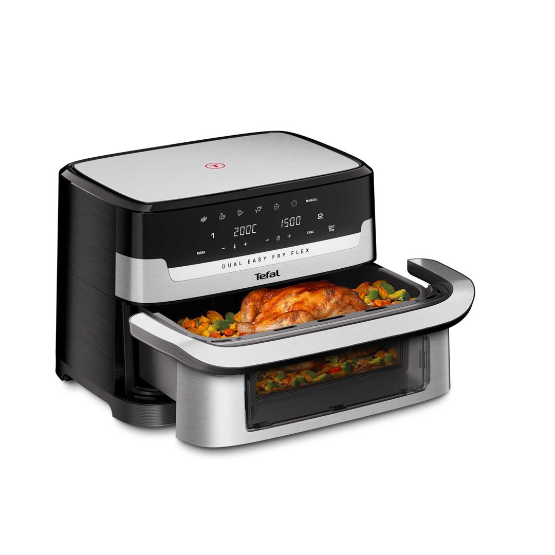 Tefal Dual Easy Fry Flex EY922D 9 L Stand-alone Hot air fryer Black, Stainless steel