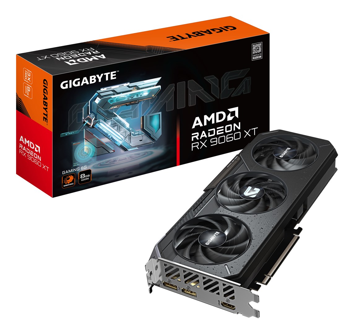 GIGABYTE Radeon RX 9060 XT GAMING 8G Graphics Card - 8GB GDDR6, 128bit, PCI-E 5.0, 3130 MHz Core Clock, 2 x DisplayPort, 1 x HDMI, GV-R9060XTGAMING-8GD