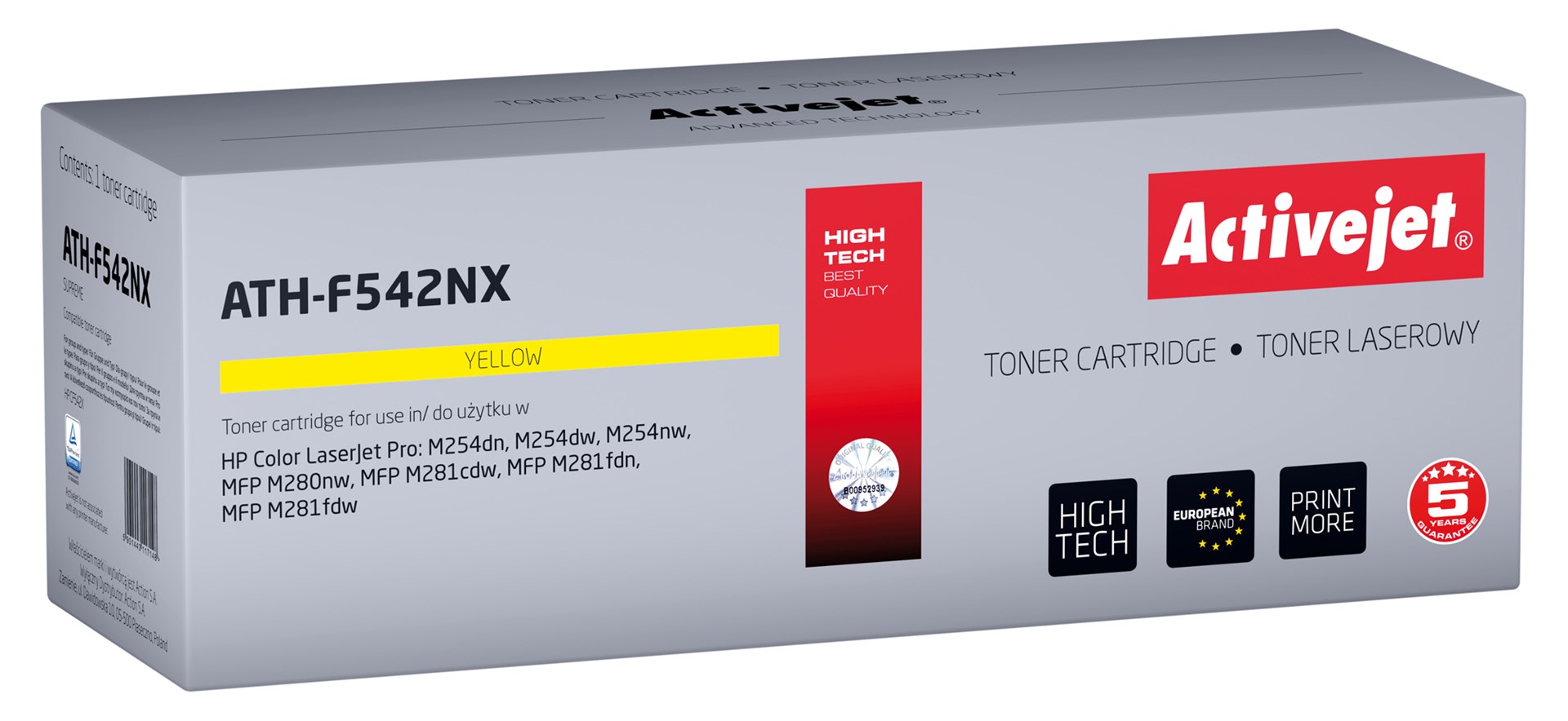 Activejet ATH-F542NX toner (replacement for HP 540 CF542X; Supreme; 2500 pages; yellow)