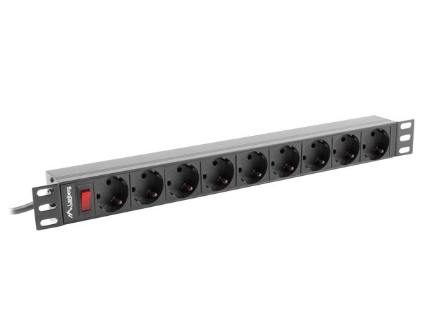 Lanberg PDU-09F-0300-BK power distribution unit (PDU) 9 AC outlet(s) 1U Black, Grey