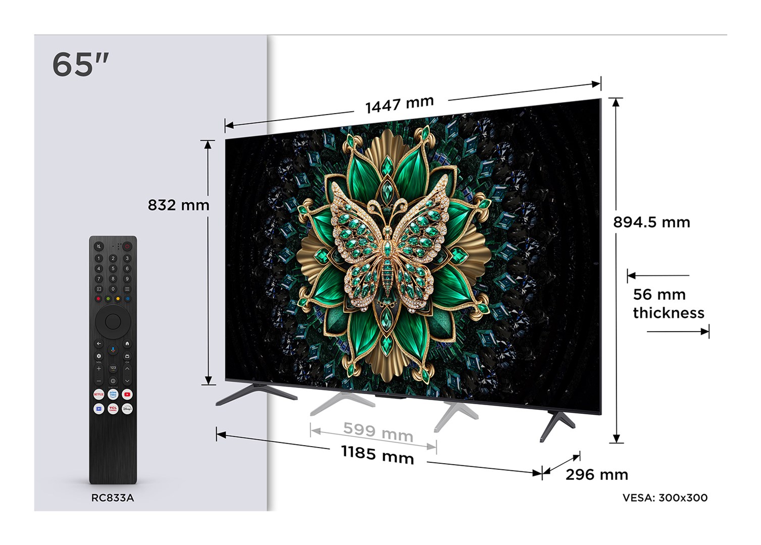 TCL 65C69K TV 165.1 cm (65") 4K Ultra HD Smart TV Wi-Fi Metallic