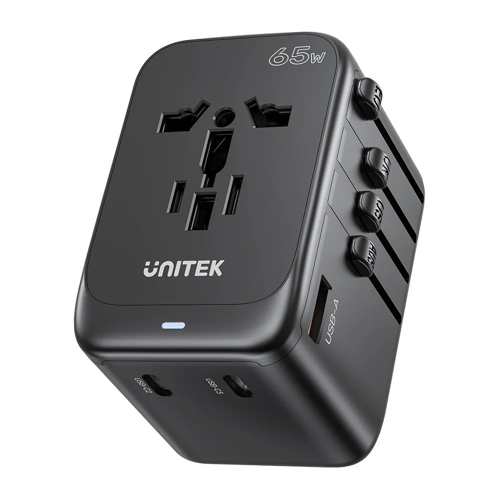 Power Charger - Unitek 65W Universal Travel Adapter (P1122ABK01) 1xUSB-A 3xUSB-C 1xAC