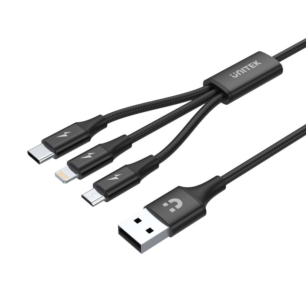 UNITEK C14049BK USB cable USB 2.0 1.2 m USB C Micro-USB B/Lightning Black
