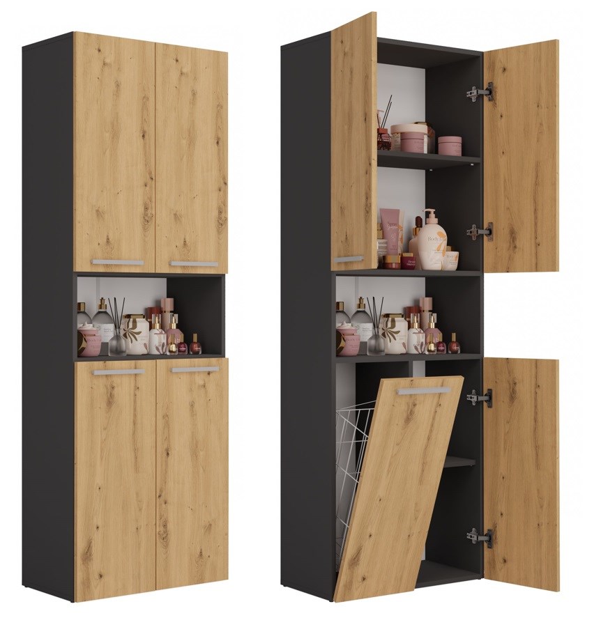 Topeshop NEL 1K DK ANT/ART KP Bathroom Storage Cabinet Graphite Oak