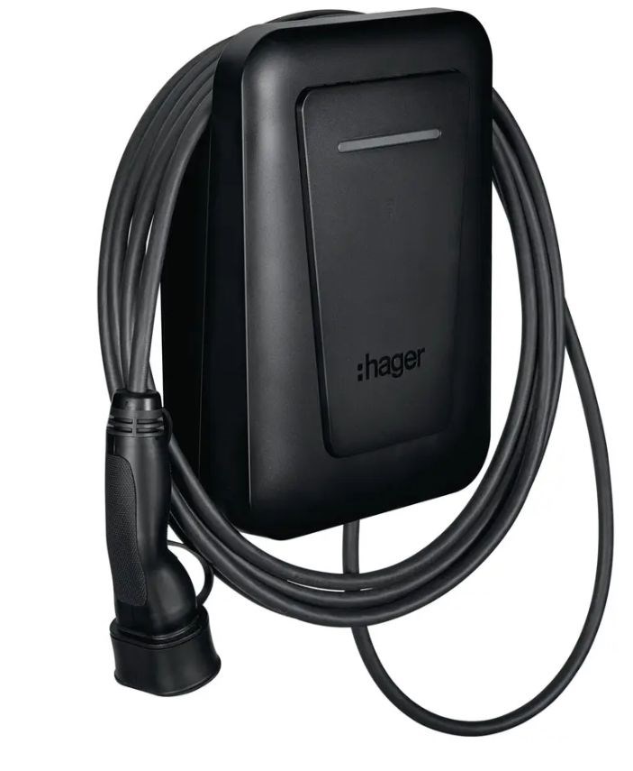 EVCS Hager Witty One 11kW 3f RFID Bluetooth Charging Station With 6.5m T2 Cable