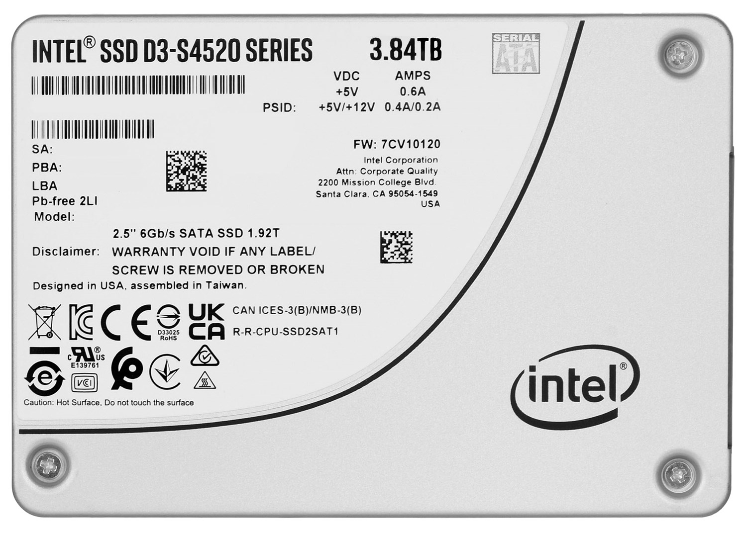 D3 SSDSC2KB038TZ01 internal solid state drive 3.84 TB 2.5" Serial ATA III TLC 3D NAND