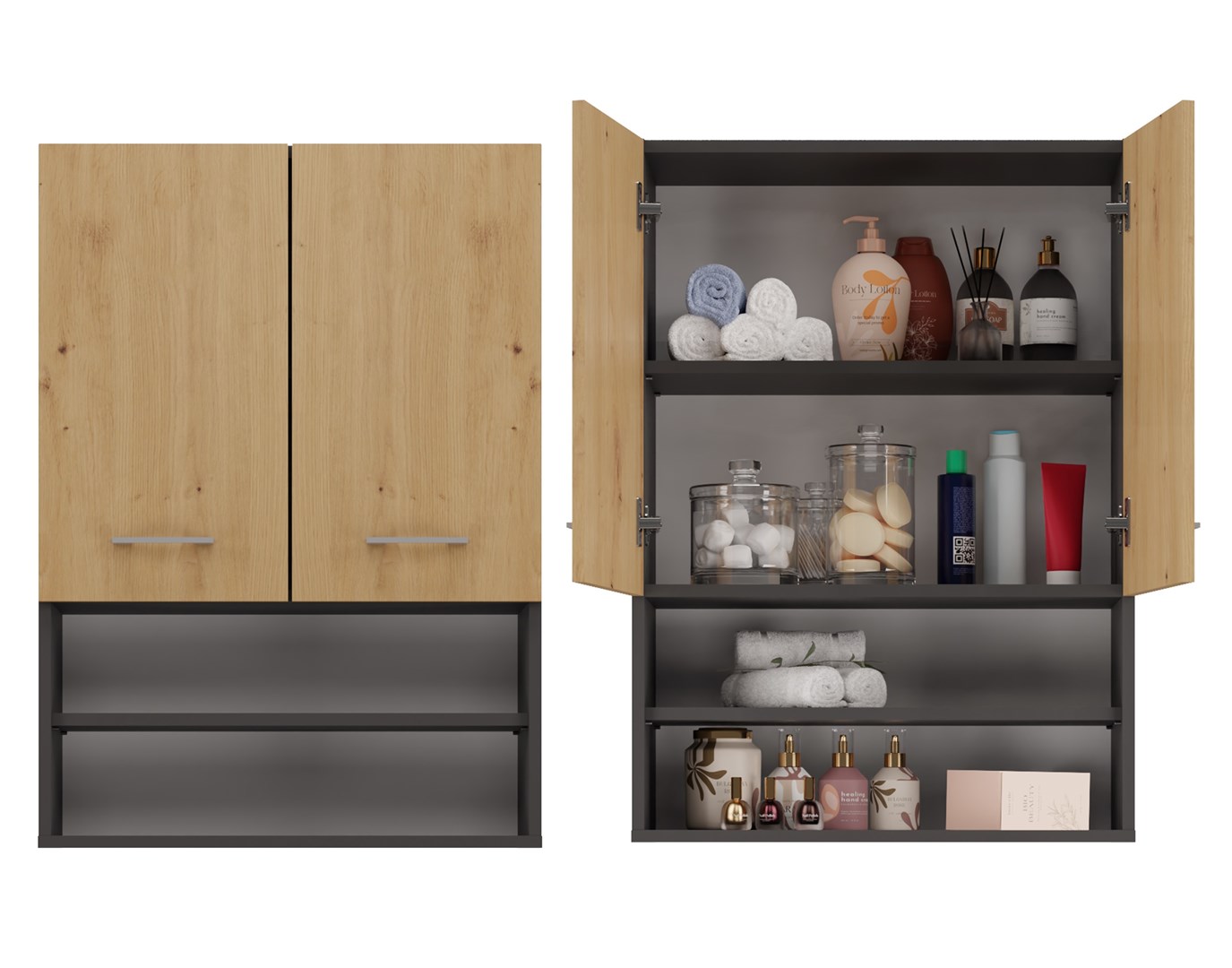Topeshop POLA MINI DK ANT/ART Bathroom Storage Cabinet Graphite Oak