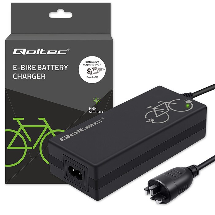 Qoltec Szybka Charger Do Roweru Elektrycznego 36V 42V 2A Wtyczka Bosch 3Pin Cable ZasilająCy