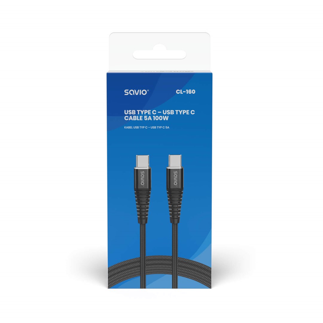 Savio CL-160 USB cable USB 2.0 2 m USB C 0.48 Gbit/s Black