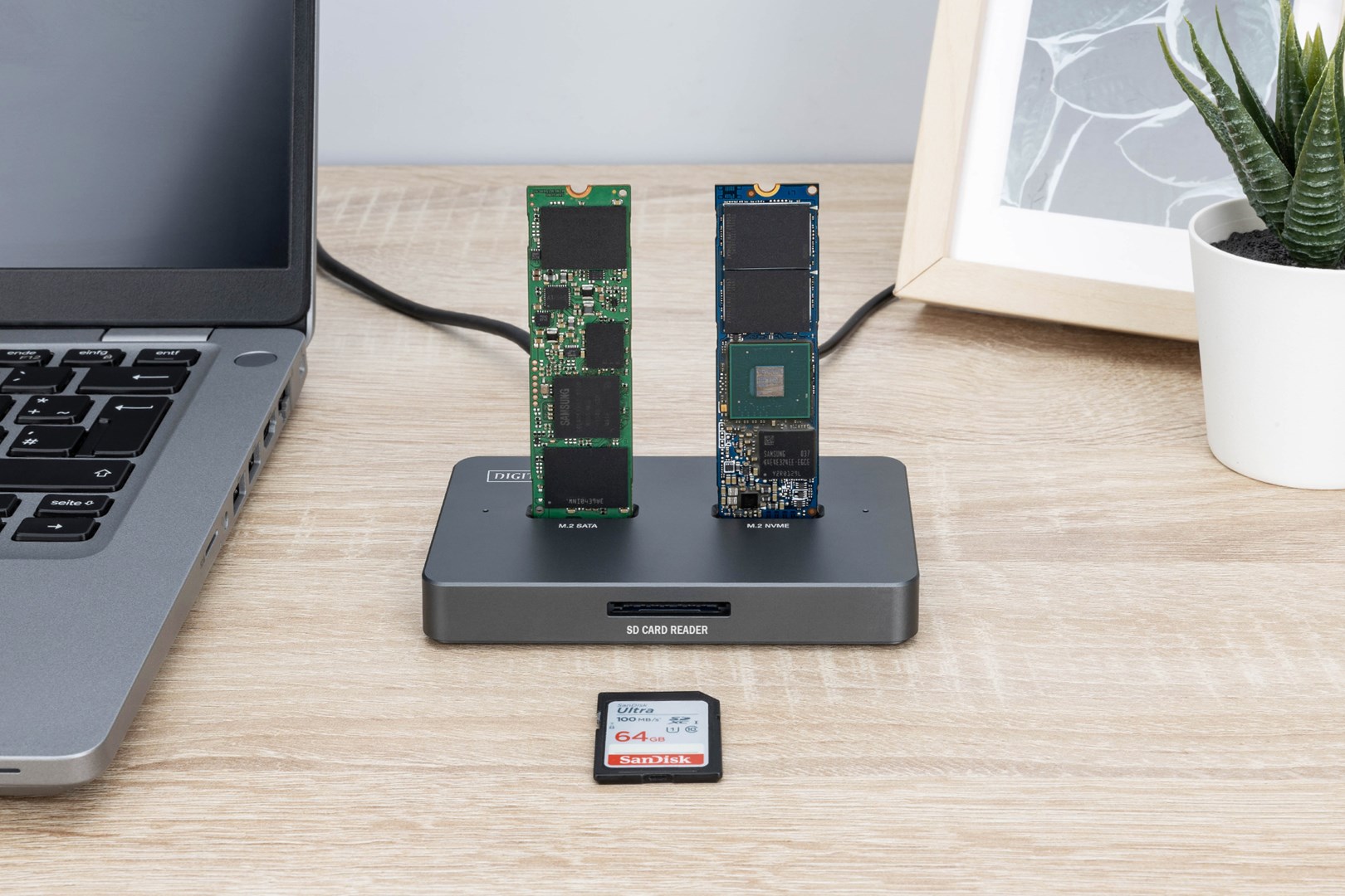 Digitus M.2 NVMe + M.2 SATA SSD docking station with SD Express card reader, USB-C™