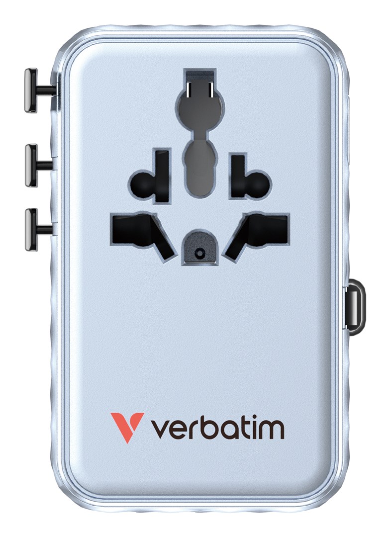 Verbatim Charge 'n' Travel 100W Universal Travel Adapter with retractable cable Blue