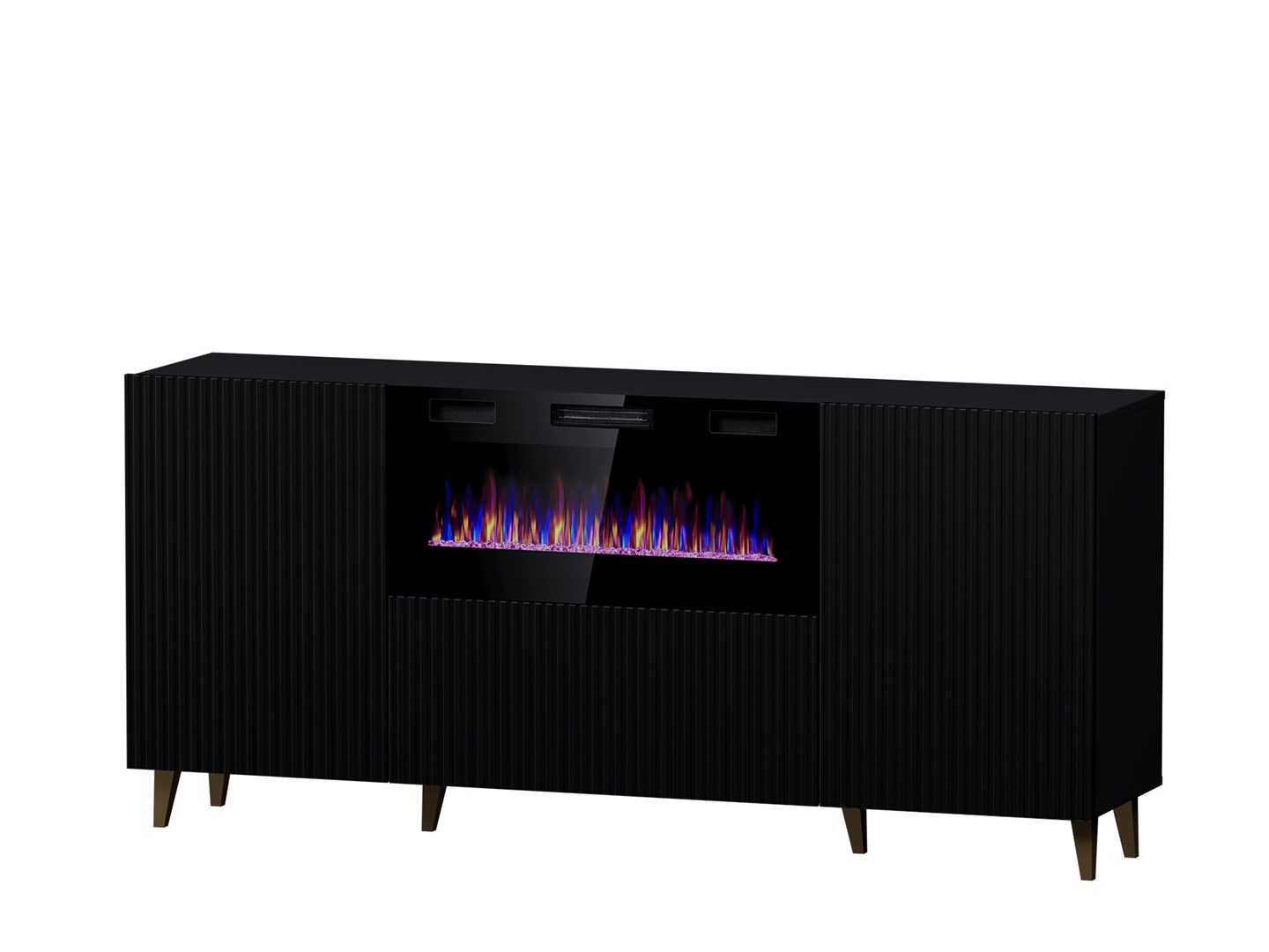 PAFOS Chest Of Drawers With Electric Fireplace 180x42x82 Cm Matte Black