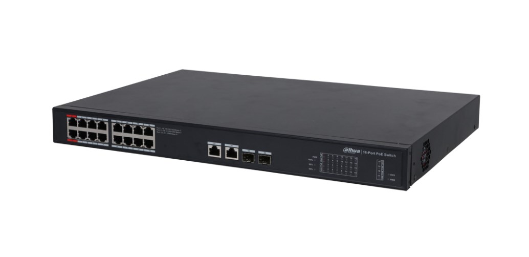 Dahua Technology PoE DH-PFS3220-16GT-190 network switch Unmanaged L2 Gigabit Ethernet (10/100/1000) Power over Ethernet (PoE) 1U Black